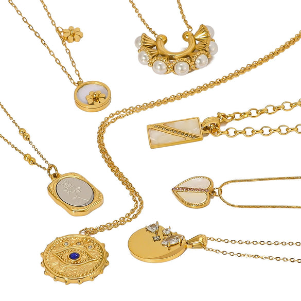 Wholesale Women's Retro Love Geometric Pendant Necklace Stainless Steel And Titanium Steel With 18K Vacuum Plating In Furnace And Inlaid Zircon