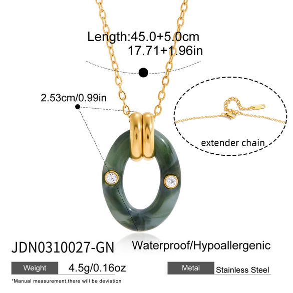 Wholesale Women's Retro Maillard Style Geometric Resin Pendant Stainless Steel O Word Chain Necklace With Electroplating