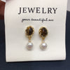 Wholesale Women's Retro Maillard Style Natural Freshwater Pearl Earrings With Alloy Inlaid Artificial And Semiprecious Stones Oblate Shape