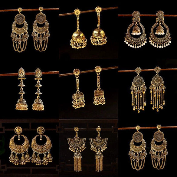 Wholesale Women's Retro Metal Geometric Tassel Earrings With Electroplating Design