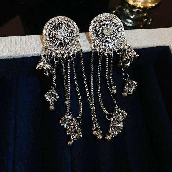 Wholesale Women's Retro Metal Geometric Tassel Earrings With Electroplating Design
