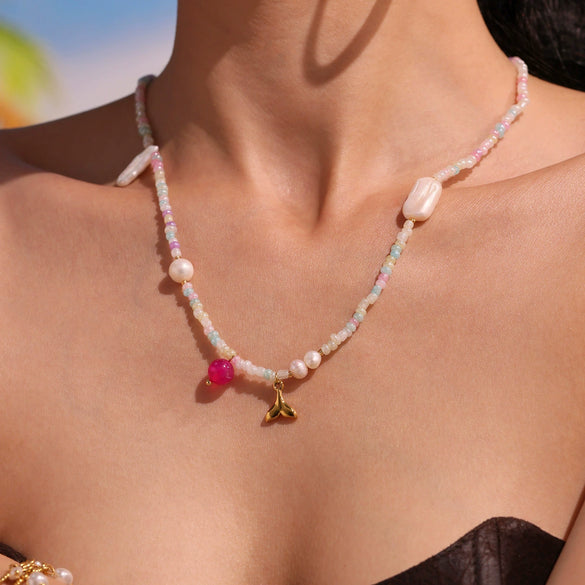 Wholesale Women's Retro Minimalist Geometric Ferris Wheel Necklace With Freshwater Pearl Agate And Stainless Steel Electroplated Pendant