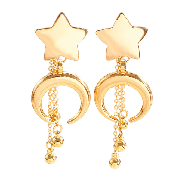 Wholesale Women's Retro Minimalist Geometric Star Shape Alloy 14K Gold Electroplated Pendant Earrings