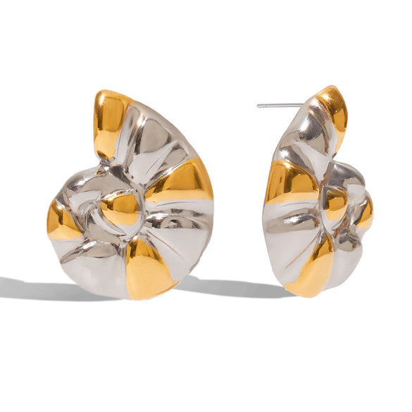 Wholesale Women's Retro Minimalist Stainless Steel Geometric Conch Earrings With Gold And Silver Colorblocking