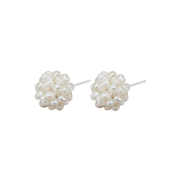 Wholesale Women's Retro Natural Freshwater Pearl Earrings With 925 Silver Needle And Handwoven Flower Ball Design