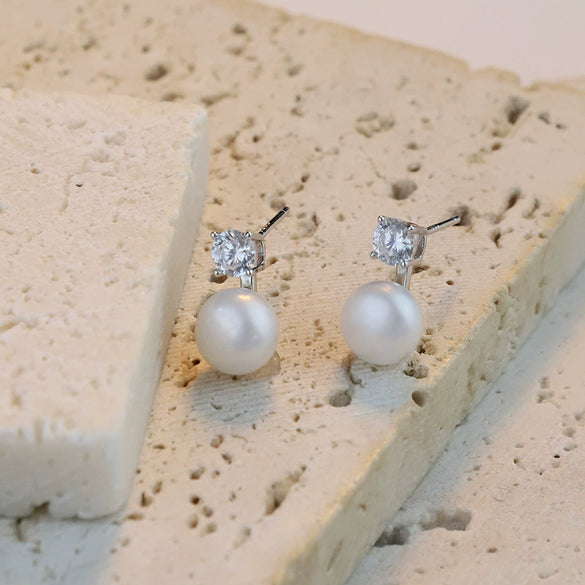 Wholesale Women's Retro Natural Freshwater Pearl Sterling Silver Round Earrings