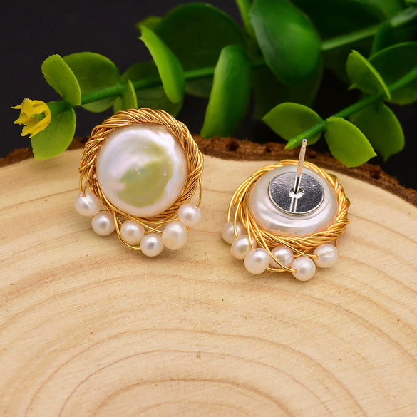 Wholesale Women's Retro Natural Pearl Earrings With 925 Silver Needles And Flower Pattern Electroplated High End Baroque Pearls