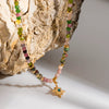 Wholesale Women's Retro Natural Stone Glass Bead Handmade Beaded Chain Necklace With Geometric Starshaped 18K Goldplated Stainless Steel Pendant