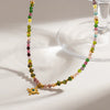 Wholesale Women's Retro Natural Stone Glass Bead Handmade Beaded Chain Necklace With Geometric Starshaped 18K Goldplated Stainless Steel Pendant