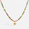 Wholesale Women's Retro Natural Stone Glass Bead Handmade Beaded Chain Necklace With Geometric Starshaped 18K Goldplated Stainless Steel Pendant