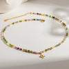 Wholesale Women's Retro Natural Stone Glass Bead Handmade Beaded Chain Necklace With Geometric Starshaped 18K Goldplated Stainless Steel Pendant