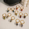 Wholesale Women's Retro Natural Stone Oval Pendant Gold Plated Stainless Steel Geometric Earrings With Electroplating