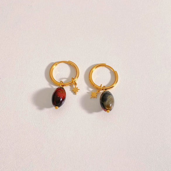 Wholesale Women's Retro Natural Stone Oval Pendant Gold Plated Stainless Steel Geometric Earrings With Electroplating