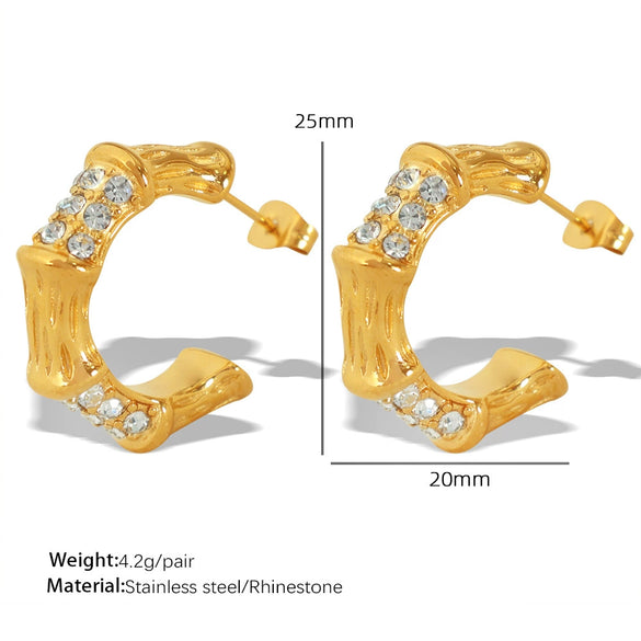 Wholesale Women's Retro Natural Style 316L Stainless Steel Geometric Cshaped Diamond Pearl Earrings With Electroplating