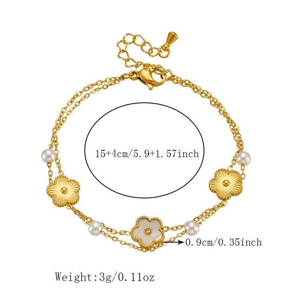 Wholesale Women's Retro Niche Multilayer Stacked Square Flower Stainless Steel Goldplated Bracelet With Electroplating Design