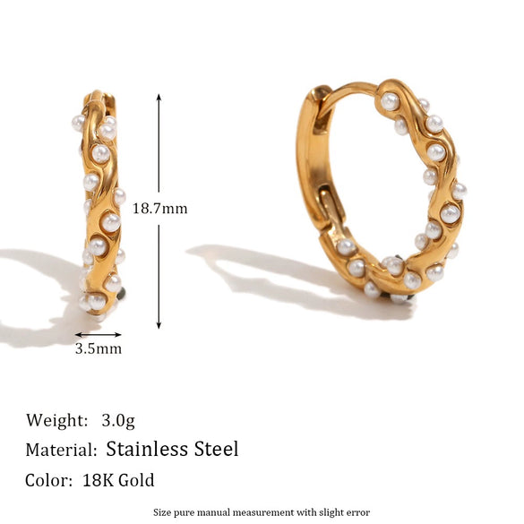 Wholesale Women's Retro Niche Personality Stainless Steel 18K Gold Plated Geometric Irregular Twist Pearl Earrings