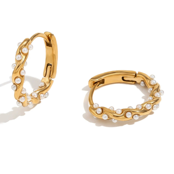 Wholesale Women's Retro Niche Personality Stainless Steel 18K Gold Plated Geometric Irregular Twist Pearl Earrings