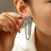 Wholesale Women's Retro Niche 316L Stainless Steel Heartshaped Hammered Tassel Chain Earrings With Geometric Pattern And Electroplating
