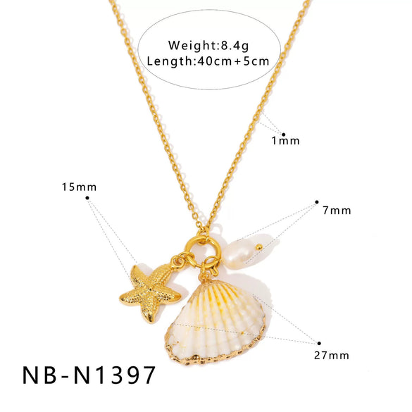 Wholesale Women's Retro Ocean Style Minimalist Shell Pearl Necklace With Earrings Stainless Steel Pvd Furnace Vacuum Real Gold Plated Jewelry