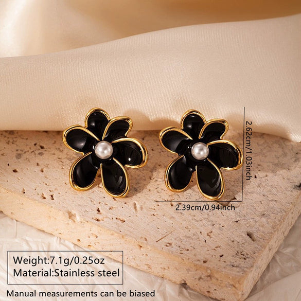 Wholesale Women's Retro Oil Drop Flower Stainless Steel Earrings