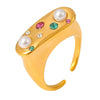 Wholesale Women's Retro Open Colored Diamond Imitation Pearl Ring In Geometric Style Stainless Steel With 18K Gold Plated Electroplating