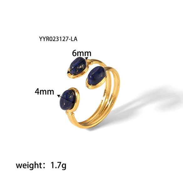 Wholesale Women's Retro Open Ring Jewelry In Titanium Steel With Natural Stone And Geometric Design Vacuum Real Gold Electroplated In Pvd Furnace