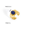 Wholesale Women's Retro Open Ring Jewelry In Titanium Steel With Natural Stone And Geometric Design Vacuum Real Gold Electroplated In Pvd Furnace