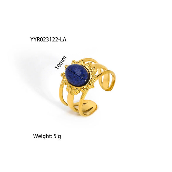 Wholesale Women's Retro Open Ring Jewelry In Titanium Steel With Natural Stone And Geometric Design Vacuum Real Gold Electroplated In Pvd Furnace