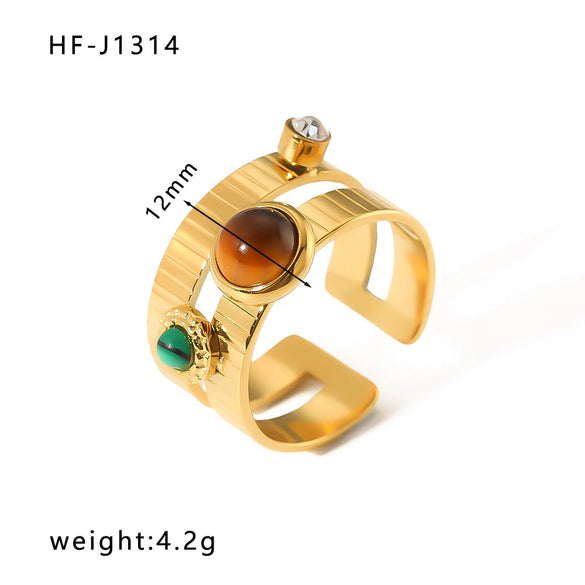 Wholesale Women's Retro Opening Ring With Zircon In Geometric Pattern Titanium Steel