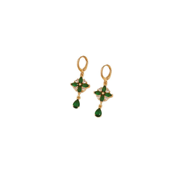 Wholesale Women's Retro Palace Style Copper Flower Shape Water Drop Earrings