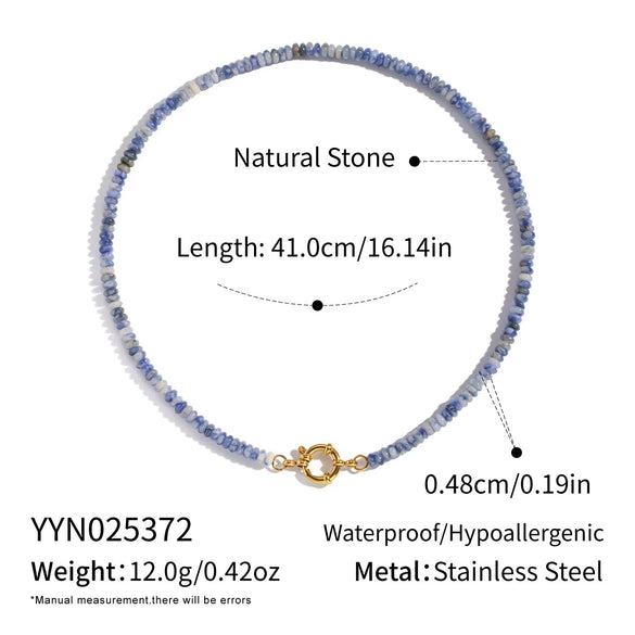 Wholesale Women's Retro Palace Style Geometric 18K Real Gold Plated Natural Stone Beaded Handmade Necklace