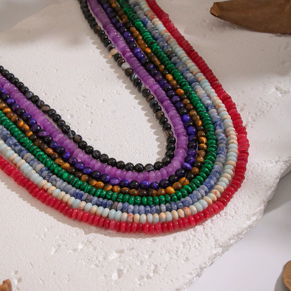 Wholesale Women's Retro Palace Style Geometric 18K Real Gold Plated Natural Stone Beaded Handmade Necklace