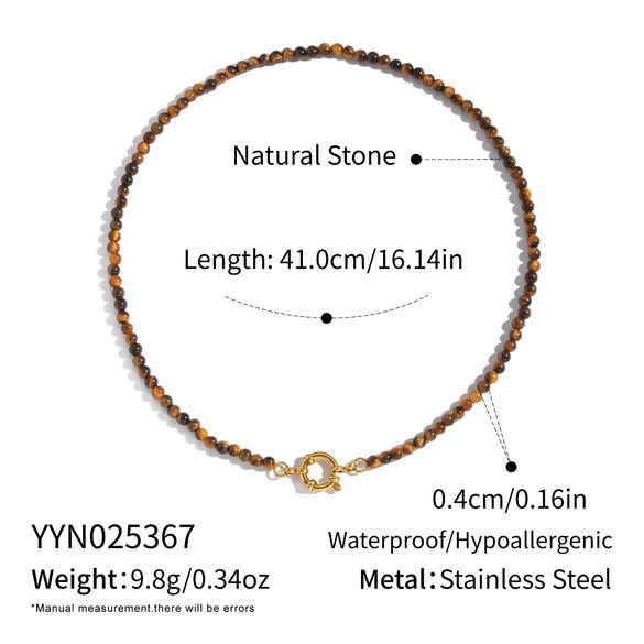 Wholesale Women's Retro Palace Style Geometric 18K Real Gold Plated Natural Stone Beaded Handmade Necklace