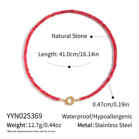 Wholesale Women's Retro Palace Style Geometric 18K Real Gold Plated Natural Stone Beaded Handmade Necklace