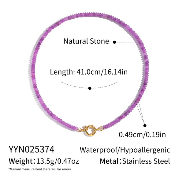 Wholesale Women's Retro Palace Style Geometric 18K Real Gold Plated Natural Stone Beaded Handmade Necklace