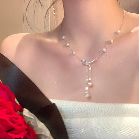 Wholesale Women's Retro Pearl Clavicle Chain Necklace Copper Geometric Heart Bow Electroplated