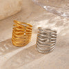 Wholesale Women's Retro Popular Multilayer Line Open Geometric Stainless Steel 18K Goldplated Hammer Ring