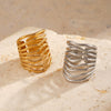 Wholesale Women's Retro Popular Multilayer Line Open Geometric Stainless Steel 18K Goldplated Hammer Ring