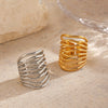 Wholesale Women's Retro Popular Multilayer Line Open Geometric Stainless Steel 18K Goldplated Hammer Ring