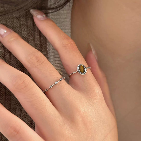Wholesale Women's Retro S925 Sterling Silver Tiger Eye Stone Ring