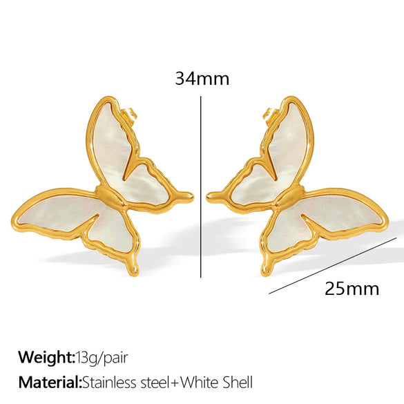 Wholesale Women's Retro Shell Butterfly 316L Stainless Steel Electroplated Earrings