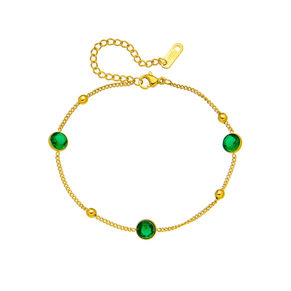 Wholesale Women's Retro Simple Allmatch Bracelet Titanium Steel Gold Beads Round Emerald Diamond Electroplated
