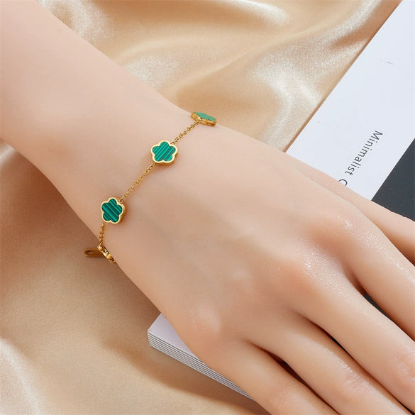 Wholesale Women's Retro Simple Flower Stainless Steel Electroplated Bracelet Accessories Connecting Chain