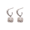 Wholesale Women's Retro Simple Geometric S925 Sterling Silver Inlaid Natural Pearl Earrings