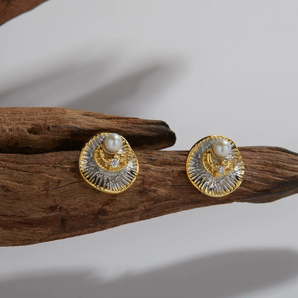 Wholesale Women's Retro Simple Geometric S925 Sterling Silver Inlaid Natural Pearl Earrings