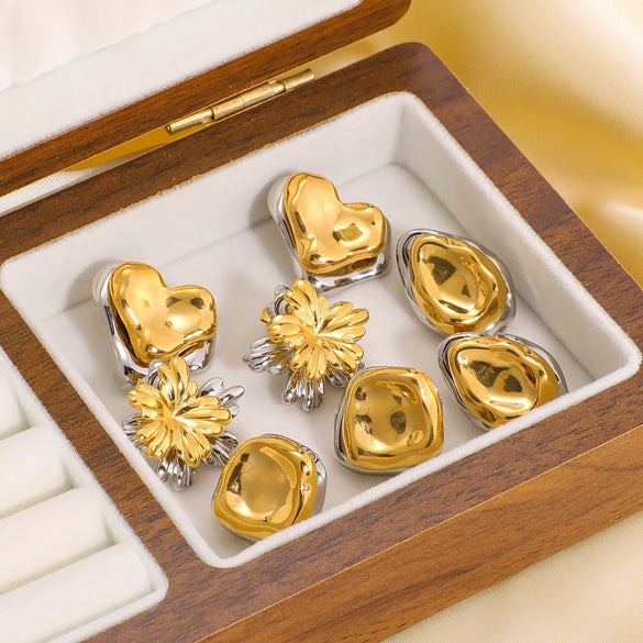 Wholesale Women's Retro Simple Irregular Stainless Steel Earrings With Geometric Heart And Flower Patterns Vacuum Plated In Furnace With 18K Gold