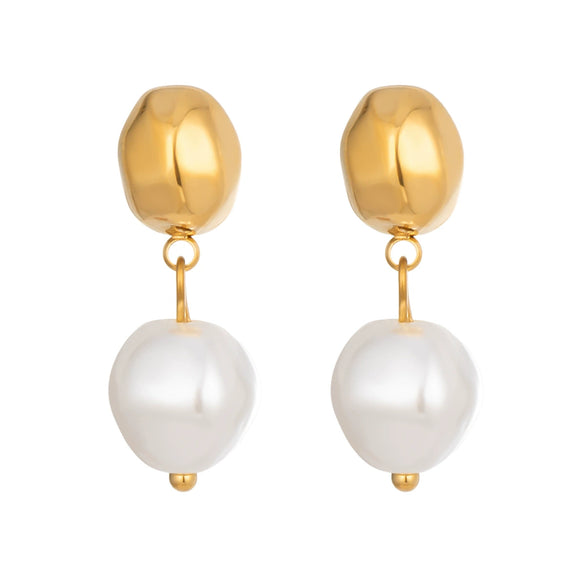 Wholesale Women's Retro Simple Pearl Geometric Earrings With Light Luxury And Minimalist Style Stainless Steel Ear Needles Pvd Furnace Vacuum Real Gold Plated