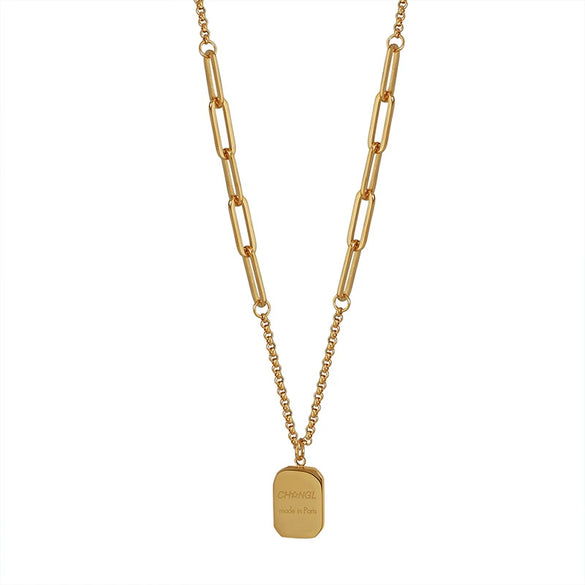 Wholesale Women's Retro Simple Square Geometric Plaid 316L Stainless Steel And 316L Stainless Steel Pendant Necklace