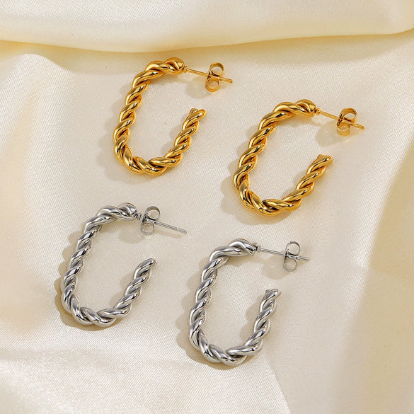 Wholesale Women's Retro Stainless Steel Geometric Oval Electroplated Earrings