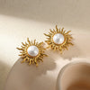 Wholesale Women's Retro Stainless Steel Imitation Pearl Heart Flower Bow Geometric Earrings With Electroplating